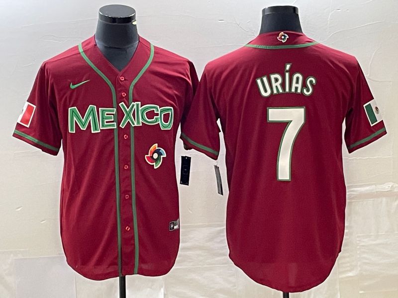 Men 2023 World Cub Mexico #7 Urias Red white Nike MLB Jersey13